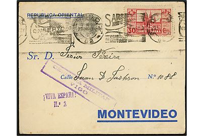 30 cts. Ano Jubilar Compostelano på brev fra Vigo d. 23.6.1937 til Montevideo, Uruguay. Lokal spansk censur fra Vigo. 