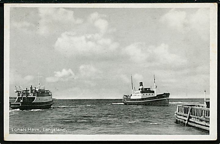 Lohals, havn med færgerne Lundeborg og Tranekær. Stenders no. 32.