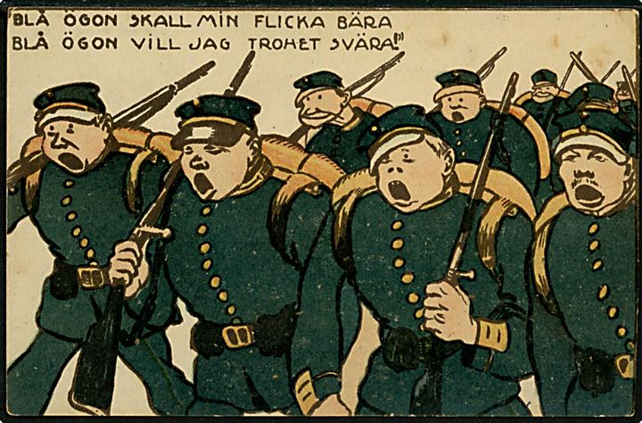 Syngende svenske soldater på march. No. 5787.