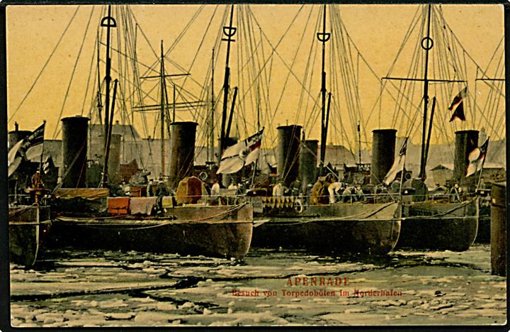 Aabenraa, tyske torpedobåde på besøg i isfyldt havn. A. Wohlenberg u/no.