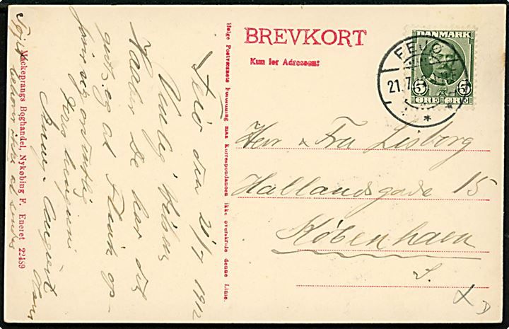 Fejø, parti fra Vesterby. Mackeprang no. 22489. Frankeret med 5 øre Fr. VIII annulleret brotype Ia Fejø d. 21.7.1912 til København.