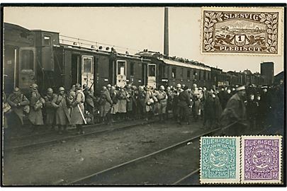 Genforening. Sønderborg, de franske CIS troppers ankomst med tog. Fotokort u/no.