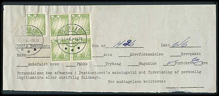 12 øre Nordlys (5) på 60 øre frankeret portoregning stemplet Dundas d. 27.6.1970.