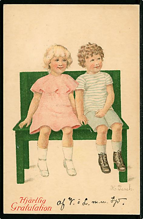 Helga Tesch: 2 børn på lille bænk. Eduard Fr. Philipsen & Co. no. 2553/6.