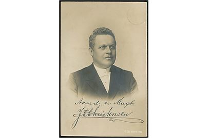 Politisk Fotokort af I.C. Christensen ca. år 1900 med hans motto Aand er Magt. Stenders no. 198. Anvendt i 1906.