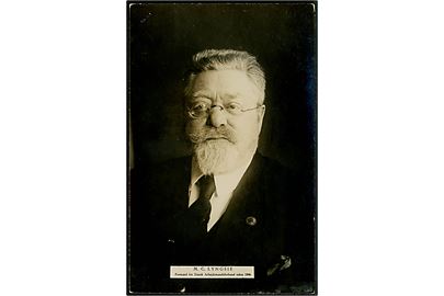 Politisk Fotokort af M.C. Lyngsie, 1864-1931. Formand for Dansk Arbejdsmandsforbund 1896-1931 også Folketingsmand 1896-1906 og Landstinget 1925-1931. 
