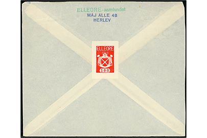 60 øre Fr. IX på luftpostbrev mærket 5 g. fra Elleore-samfundet annulleret med brotype IId København Avispost sn1 d. 29.4.1963 til Ilderton, Canada. På bagsiden rødt utakket Elleore mærke. 