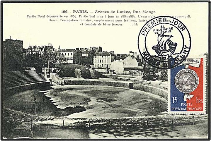 15 frank på postkort fra Paris, Frankrig, d. 7.7.1951.
