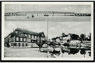 Middelfart, havn, Hotel Melfar og den kommende Lillebæltsbro. Stenders no. 68487.