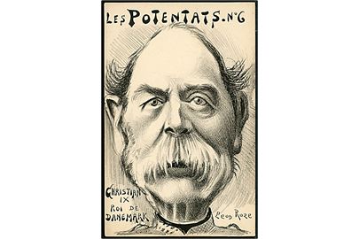 Leon Rose: Les Potentats No. 6 Christian IX af Danmark. Fransk satirisk postkort. U/no.