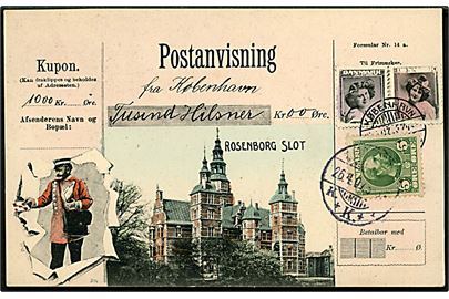 Købh., Postanvisning-hilsen med prospekt af Rosenborg slot. Alex Vincents Kunstforlag no. 4051