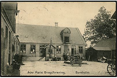 Bornholm, Øster Marie Brugsforening. F. Schreiber no. 23238. Frankeret med defekt 5 øre Chr. X annulleret med stjernestempel NYBRO og sidestemplet Rønne d. 25.1.1915 til Hyllinge.