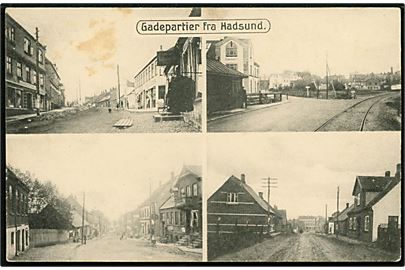 Hadsund, gadepartier og jernbane. H. Schmidt u/no.