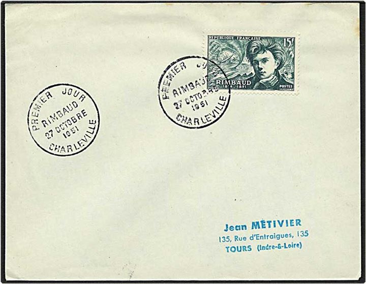 3 forsendelser, komplet sæt, fra Metz, Frankrig, d. 27.10.1951 til Tours.