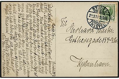 5 øre Fr. VIII på brevkort fra Thisted annulleret med bureaustempel Struer - Thisted T.1106 d. 22.3.1911 til Kjøbenhavn.