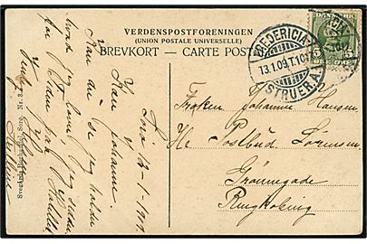 5 øre Fr. VIII på brevkort fra Sorø d. 12.1.1909 annulleret med bureaustempel Fredericia - Struer. A. T.1017 d. 13.1.1909 til Ringkjøbing.