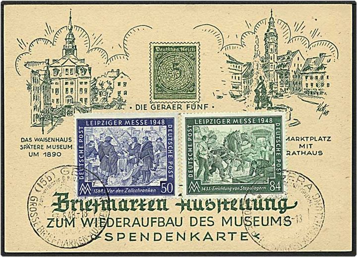Postkort med frimærker fra Leipziger Messe 1948.