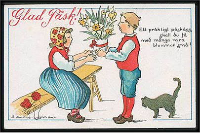 S. Sundius-Dahlström: Glad Påsk! Ett pråktigt påskågg skall du få med många rara blommor små!.