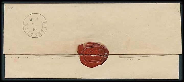 1849. Militaria brev med afd.-stempel I C 1 R B (I. Comp. 1. Reserve Batallion) med 1½-ring stempel Oldenburg d. 16.4.1849 til Lütjenburg. 