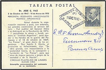 5 cent på lokalt postkort Buenes Aires, Argentina, d. 15.12.1942.