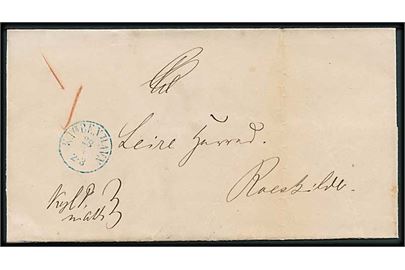 1868. Ufrankeret tjenestebrev noteret Kgl.T.m.Att. med blåt antiqua stempel Kjøbenhavn d. 28.5.1868 til Roeskilde.