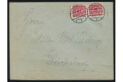 10 pfg. Fælles udg. (2) på brev fra Flensburg d. 28.2.1920 til Glücksburg.