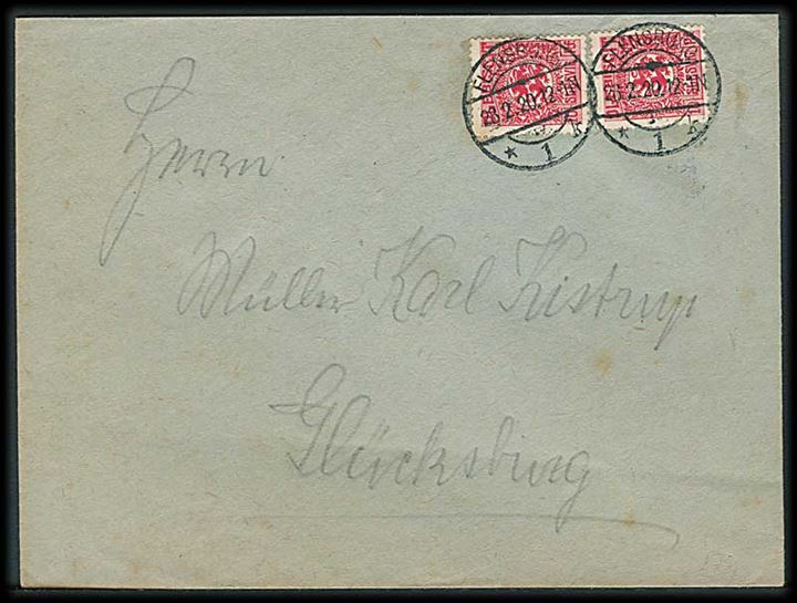 10 pfg. Fælles udg. (2) på brev fra Flensburg d. 28.2.1920 til Glücksburg.