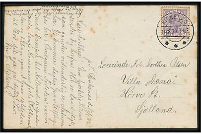 15 øre Chr. X på brevkort (Udsigten fra Højskolen) stemplet Rinkenæs sn2 d. 14.8.1922 til Hørve St.