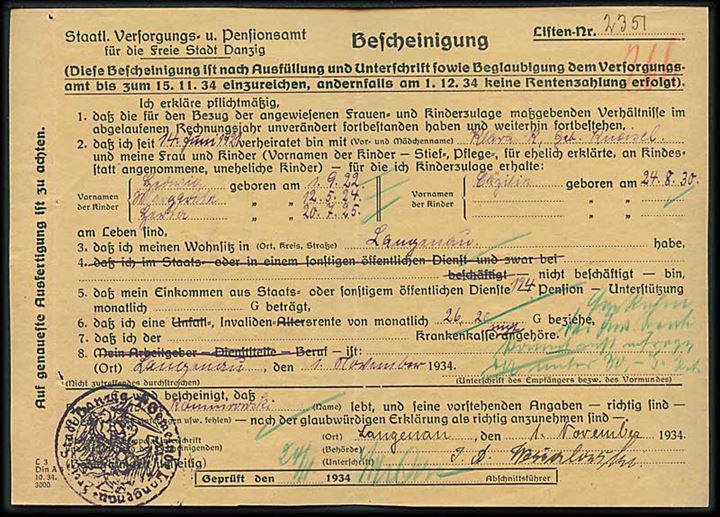 Ufrankeret lokalt tjenestebrev stemplet Danzig d. 23.10.1934.