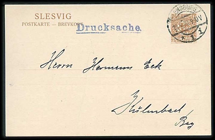 7½ pfg. Fælles udg. helsagsbrevkort sendt som tryksag fra Flensburg d. 19.4.1920 til Kulmbach, Bayern.