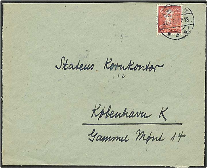 20 øre rød Chr. X på brev fra Aalborg d. 31.1.1945 til Statens Kornkontor i København. Sendt fra Heeresverpfegungsdienststelle 620.
