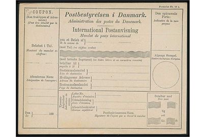 International Postanvisning formular Nr. 15a fra 1880'erne. Ubrugt.