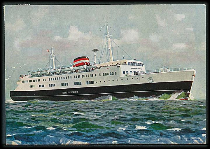 20 øre Fr. IX på brevkort (M/S Kong Frederik IX) annulleret med skibs-håndrullestempel Dansk Søpost Gedser-Grosenbrode d. 12.8.1958 til København.
