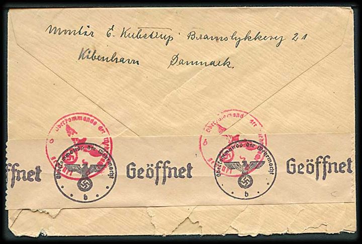 5 øre (3) og 10 øre (5) Bølgelinie på luftpostbrev fra København d. 19.6.1942 til Berlin, Tyskland. Åbnet af tysk censur i Berlin.