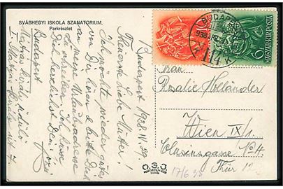 6 f. og 10 f. med perfin K.S. på brevkort fra Budapest d. 29.4.1938 til Wien, Østrig.