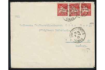 Algier 50 c. (3) på brev fra Sidi-bel-Abbes d. 9.4.1935 til Viborg, Danmark. Fra den franske fremmedlegion i Algeriet med stempel: 1er Regiment Etranger d'Infanterie / Bureau du Colonel.