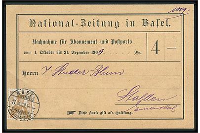 12 c. single på postopkrævning fra Basel d. 11.10.1909 til Stalden.