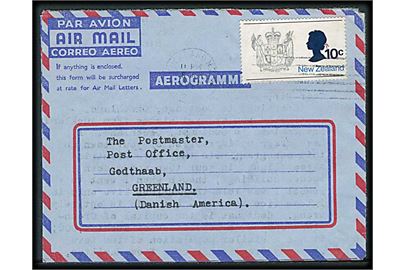 New Zealand 10 c. på aerogram fra Auckland d. 8.6.1970 til Godthåb, Grønland.