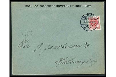10 øre Fr. VIII med perfin K. på firmakuvert fra Korn- og Foderstof Kompagniet i Kjøbenhavn d. 18.2.1911 til Helsingborg, Sverige.