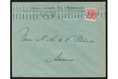 10 øre Fr. VIII med perfin J.J. på firmakuvert fra Jørgen Jensens Eftf. i Kjøbenhavn d. 27.3.1911 til Assens.