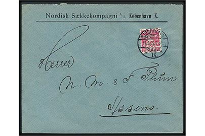 10 øre Bølgelinie med perfin NS på firmakuvert fra Nordisk Sækkekompagni A/S i Kjøbenhavn d. 11.10.1912 til Assens.