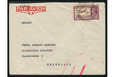 14 As. George VI på luftpostbrev fra Ootacamund d. 17.6.1947 til København, Danmark. Røde omdelingskontrol streger.