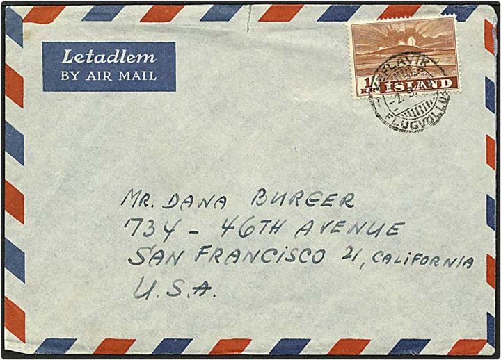 1 kr. Hekla på luftpostbrev fra Reykjavik d. 2.9.1948 til San Francisco, USA.