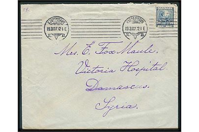20 øre Chr. IX på brev fra Kjøbenhavn d. 19.3.1907 til Damaskus, Syrien.