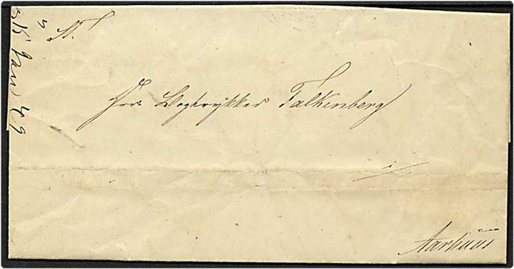 Ufrankeret lokaltsendt brev fra Aarhus d. 15.1.1849.