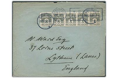 8 øre Bølgelinie (5) på brev fra København d. 29.9.1925 til Lytham, England.