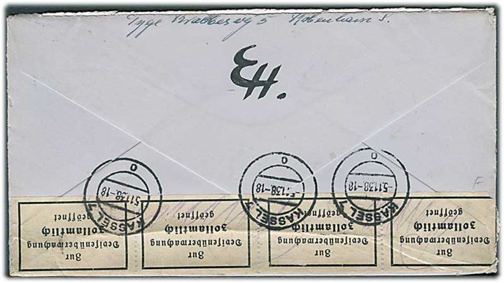 15 øre Karavel (3) på brev fra København d. 4.11.1938 til Marburg, Tyskland. Åbnet af tysk toldkontrol i Kassel.