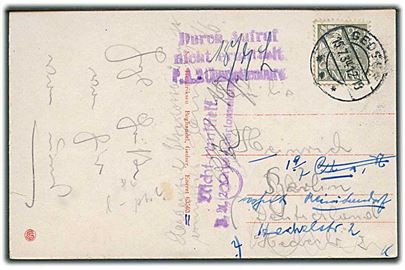 20 øre Karavel på brevkort fra Gedser d. 15.7.1934 til Berlin, Tyskland. Retur med flere stempler.
