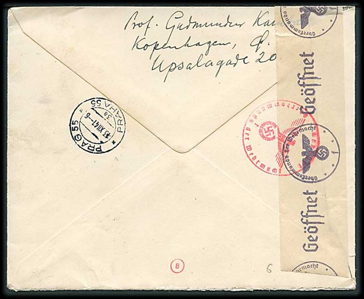 35 øre Karavel i parstykke på anbefalet brev fra København d. 9.12.1941 til Prag, Böhmen-Mähren. Åbnet af tysk censur i Hamburg.