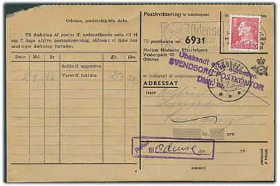 30 øre Fr. IX på Indbetalingskort fra Odense d. 10.8.1962 til Svendborg. Retur med stempel Ubekendt efter adressen. Svendborg Postkontor.